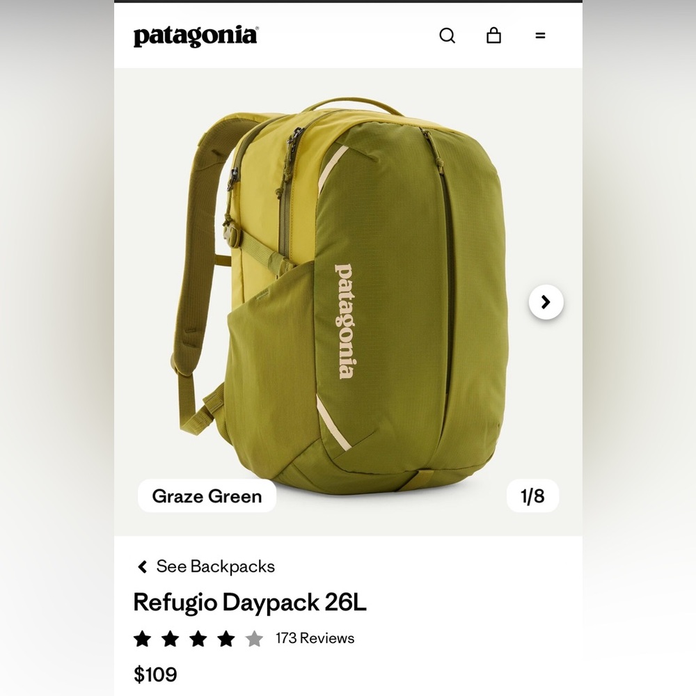 NWT Patagonia Refugio Daypack 26L Graze Green Backpack
